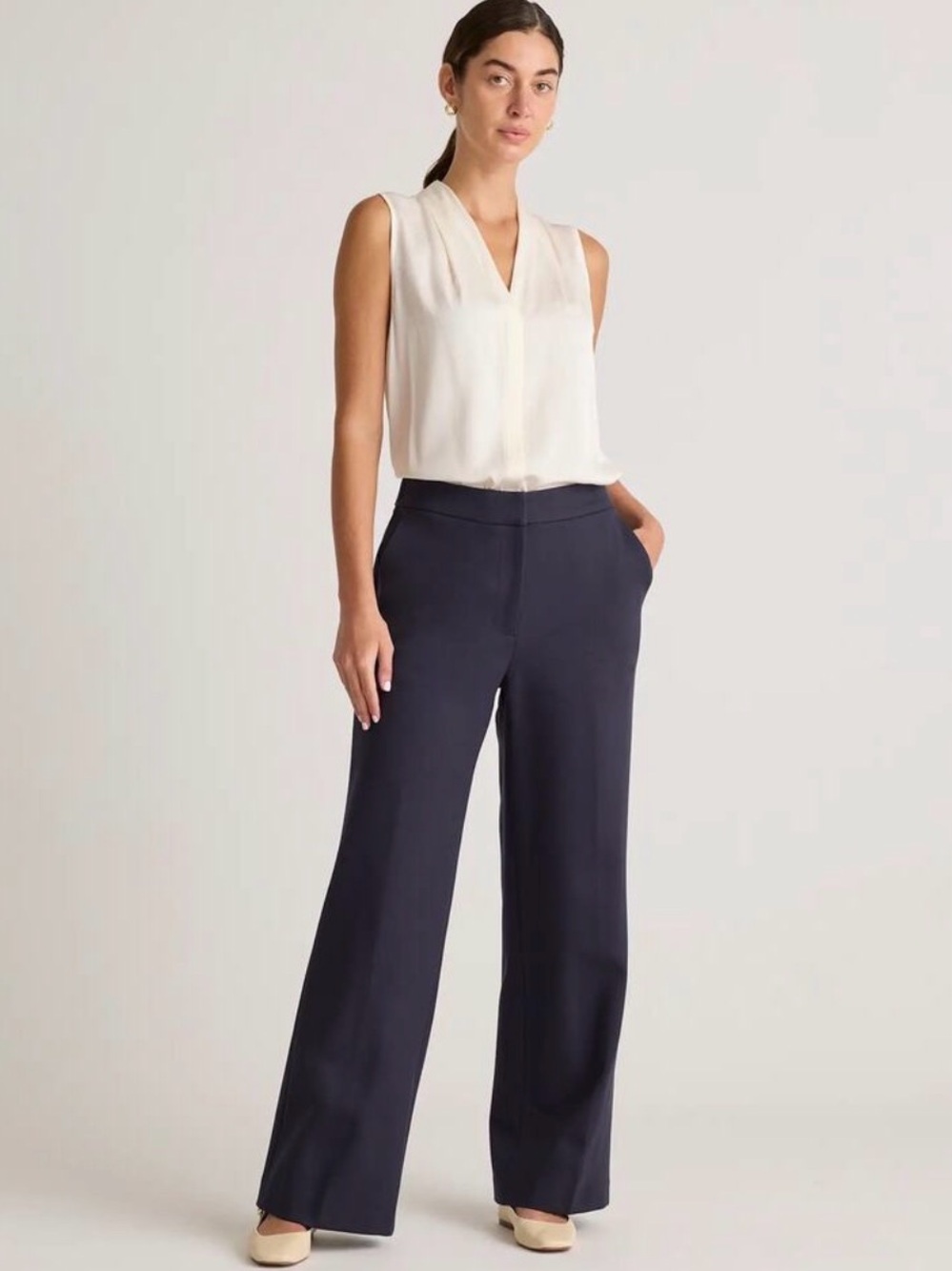 Quince Women’s 6 Navy Blue Ultra Stretch Ponte Trouser Pull on Stretchy Office